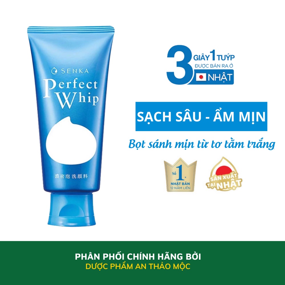 Sữa rửa mặt Senka Perfect Whip bọt tơ tằm trắng giúp da sạch sâu ẩm mịn tẩy tế bào chết da sáng rạng rỡ 120g.70227