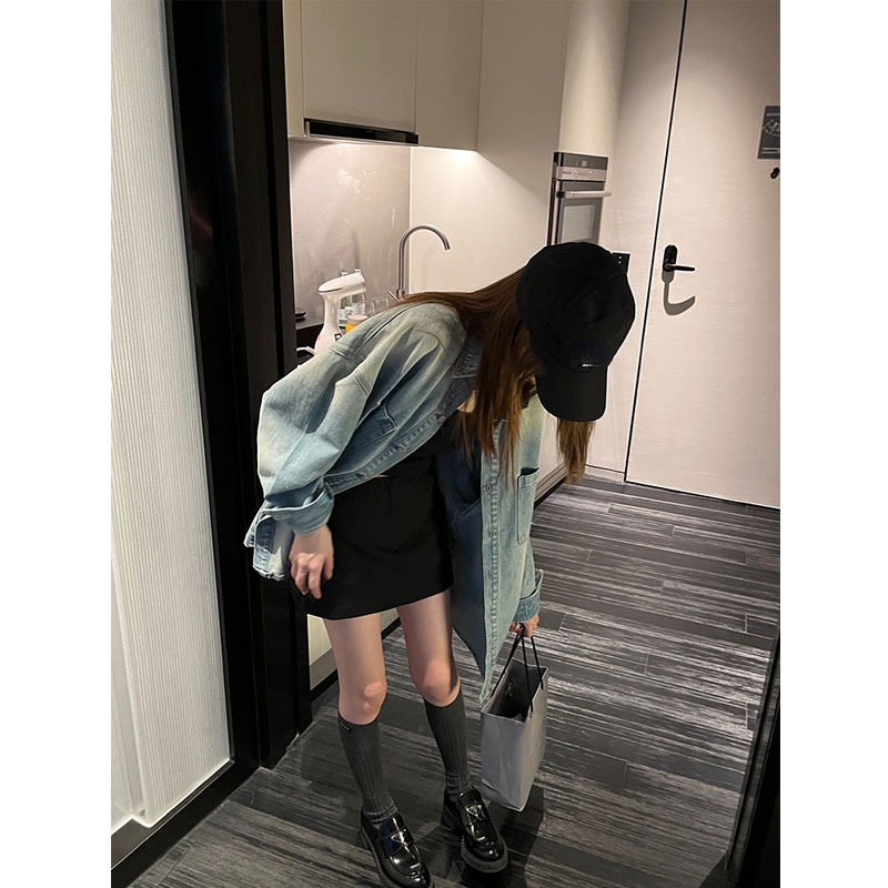 Sr Áo Khoác Denim Mỏng Dáng Rộng Thời Trang Mùa Thu 2022 Phong Cách Mới Cho Nữ