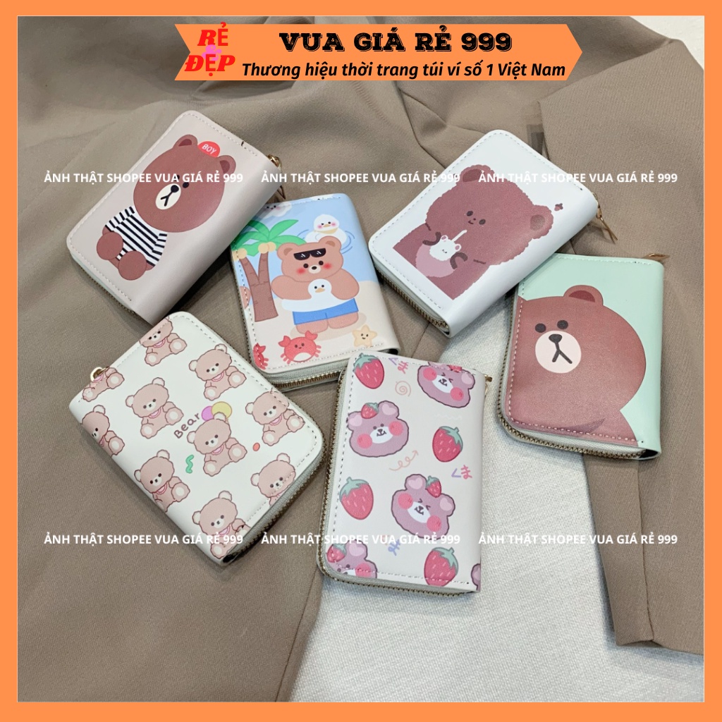 Ví nữ ngắn mini cầm tay hình gấu cute nhiều ngăn giá rẻ nhỏ gọn bỏ túi thời trang hàn quốc VN208