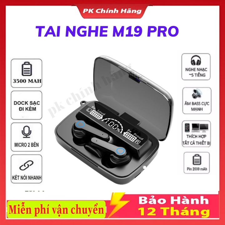 Tai Nghe Bluetooth M19 Pro Cảm Ứng Thông Minh Chống Ồn Tốt Bass Mạnh Pin 2500mah, Bảo Hành 12 Tháng