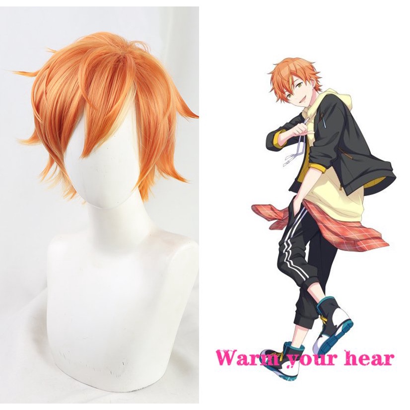 Bộ Tóc Giả Ngắn Hóa Trang Nhân Vật Akito Akito Bằng Sợi Tổng Hợp Chịu Nhiệt + Mũ Đội Halloween Màu Cam Sống Động OMK5