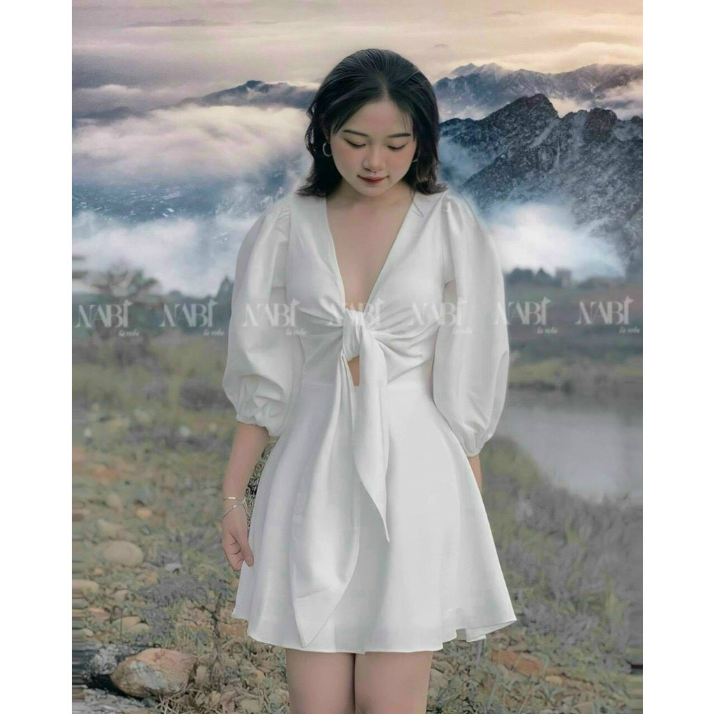 [11.11 Sale Freeship] Đầm tiểu thư nữ,đầm tay phồng thắt nơ ngực thời trang xinh xắn dành cho nữ đi chơi dạo phố mtb