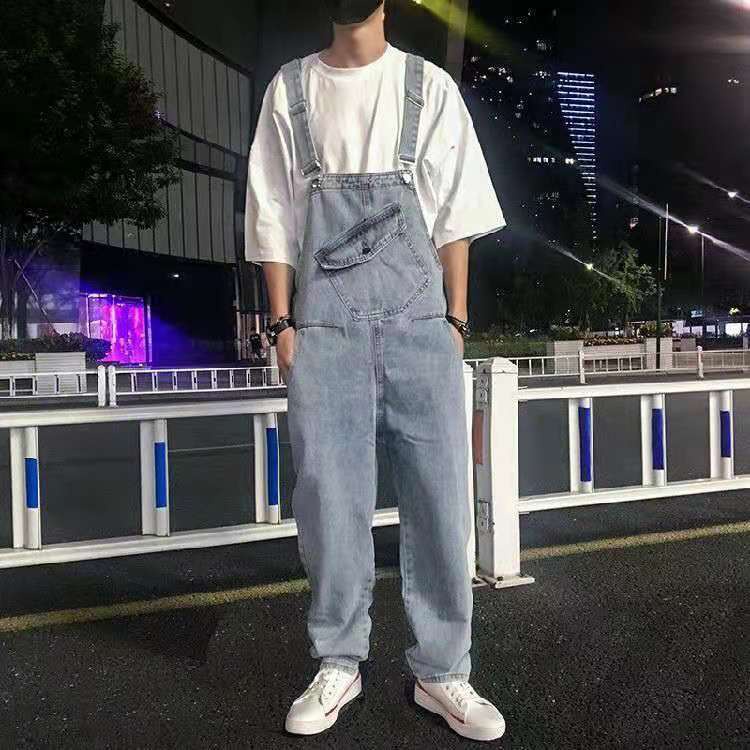 Quần Yếm jean Dáng Suông Rộng Rách Gối Phong Cách Harajuku Retro