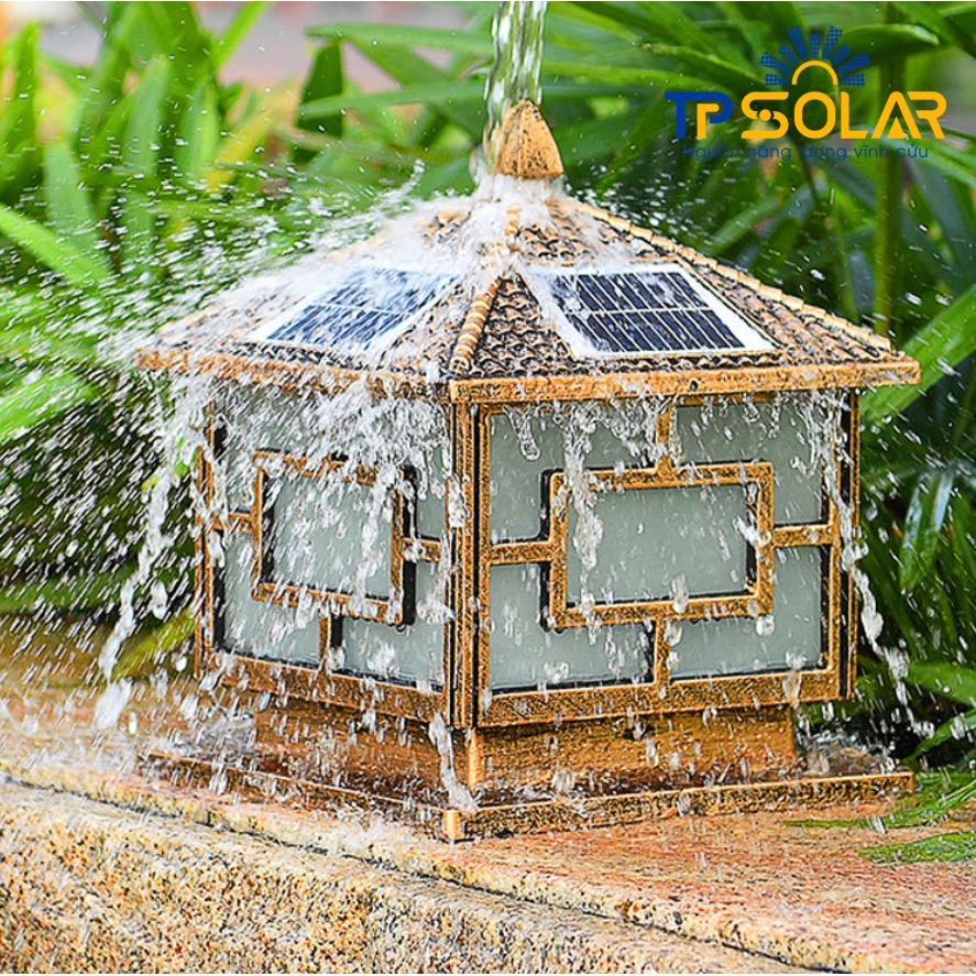 Đèn Trụ Cổng Năng Lượng Mặt Trời TPSolar Vuông Có Mái TP-Z05 30x30x38cm Chống Nước IP67