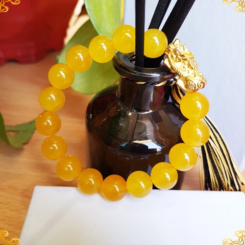 Vòng đá phong thủy màu vàng mix tỳ hưu tài lộc hợp nam nữ mệnh thổ kim tặng dây kim xâu và hạt dự phòng