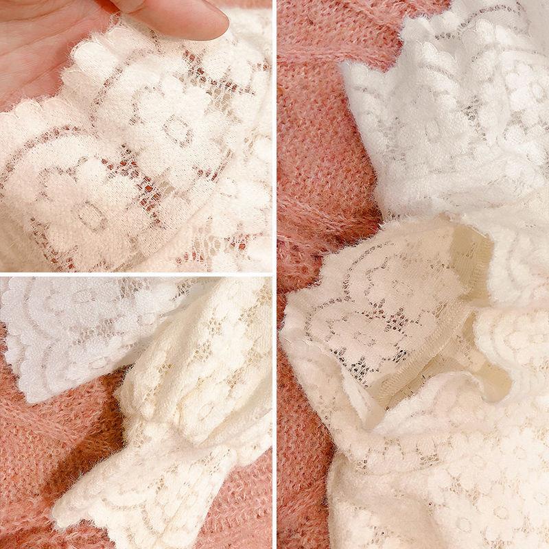 Áo Thun Trắng Tay Dài Cổ Lọ Phối Ren Thời Trang Thu Đông Phong Cách Phương Tây Mới Cho Nữ