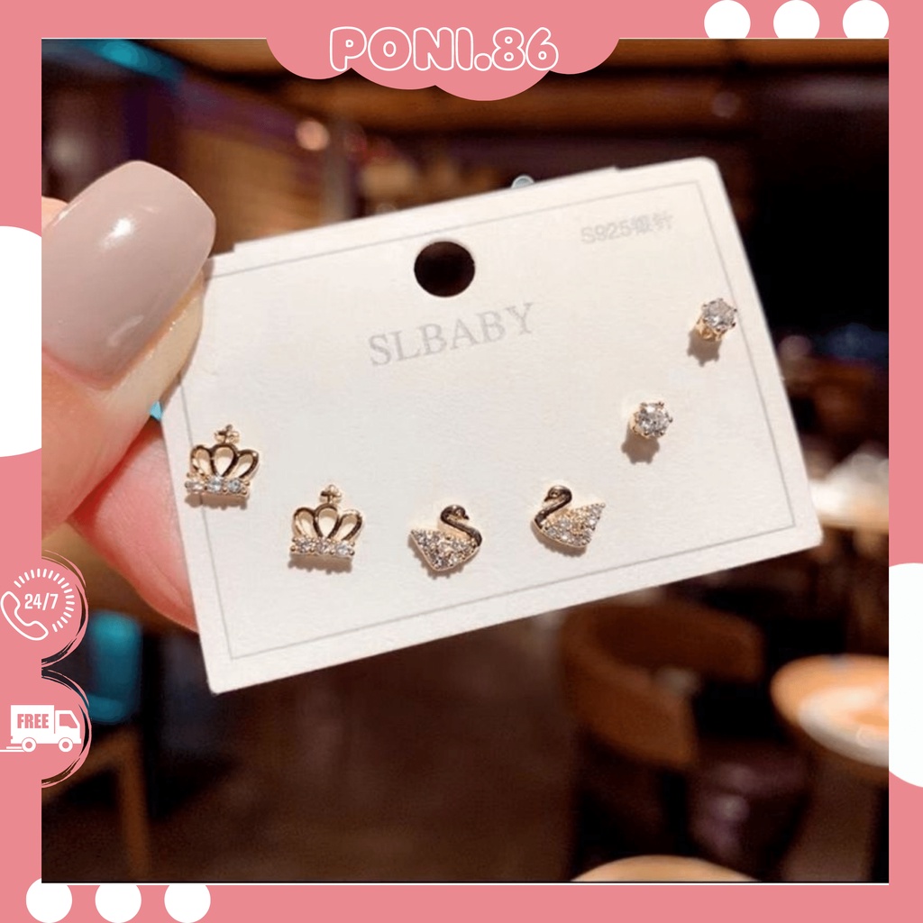 Set 3 đôi hoa tai phong cách Hàn Quốc xinh xắn cho Nữ