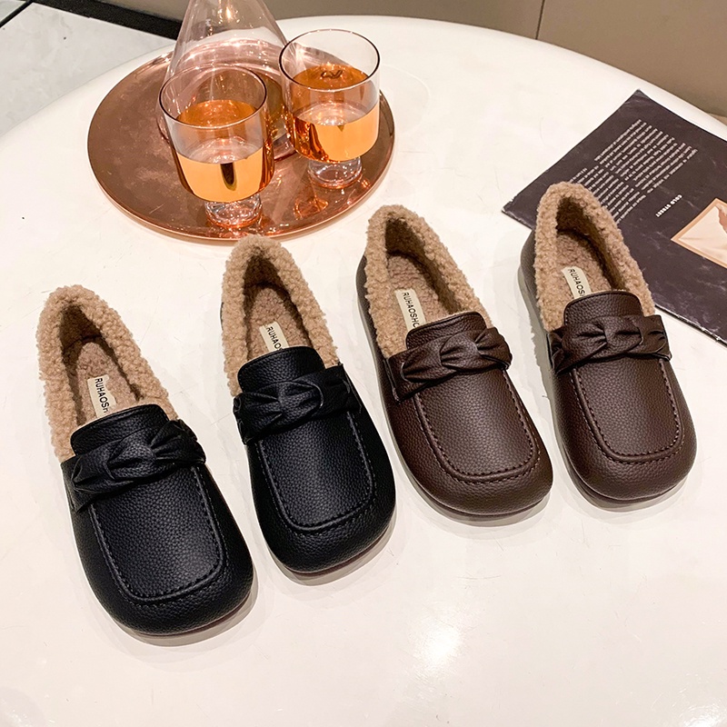 Giày Búp Bê Lông Cừu Đế Mềm Dễ Phối Đồ Thời Trang Cho Nữ