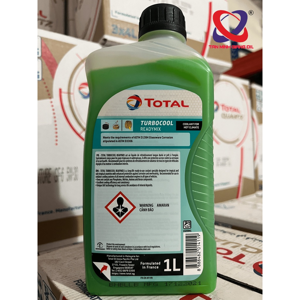 Nước mát xanh cho động cơ TOTAL TURBOCOOL READYMIX bình 1 Lít