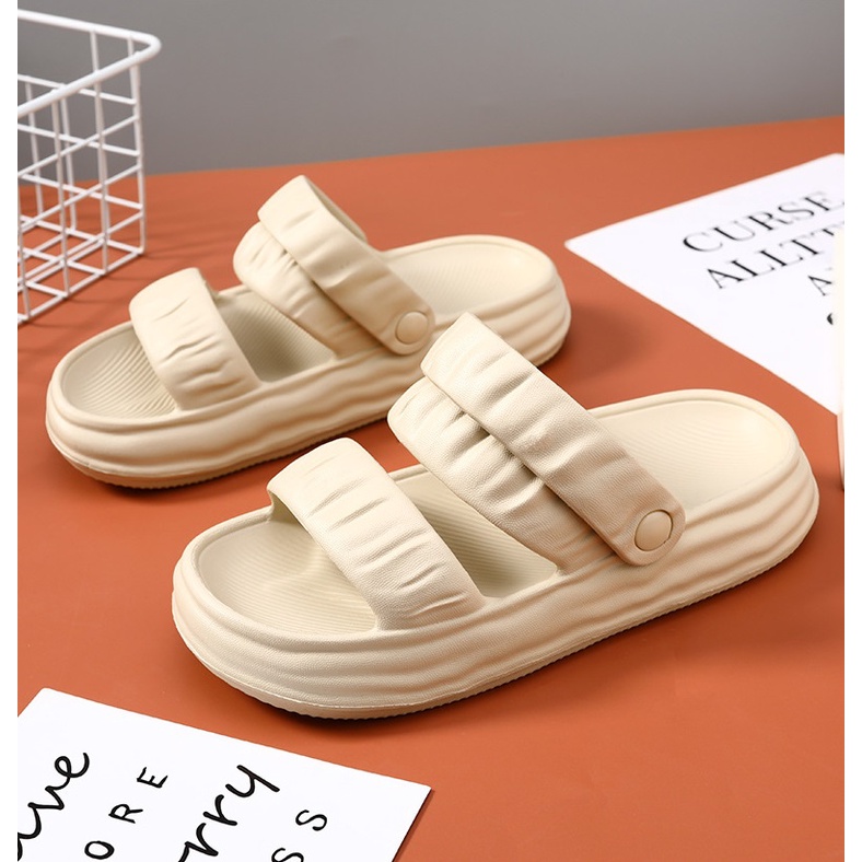 Dép sandal nữ đế cao quai nhún TA-203 màu đen, be