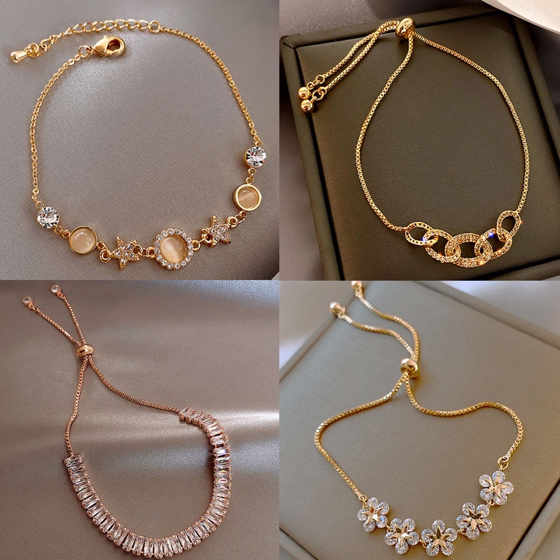 Vòng Tay Đính Đá Zircon Hình Hoa Thời Trang Cho Nữ