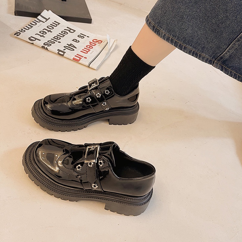 Giày Lười Đế Dày Khóa Cài Màu Đen Thời Trang Cho Nữ