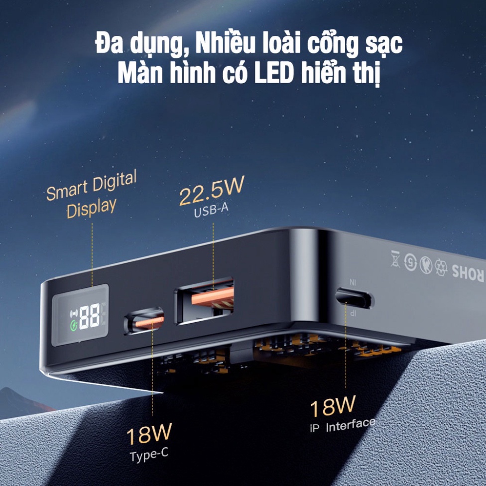 Pin sạc dự phòng không dây trong suốt WEKOME 22.5W dung lượng 10.000 mAh thiết kế độc đáo cho điện thoại iP