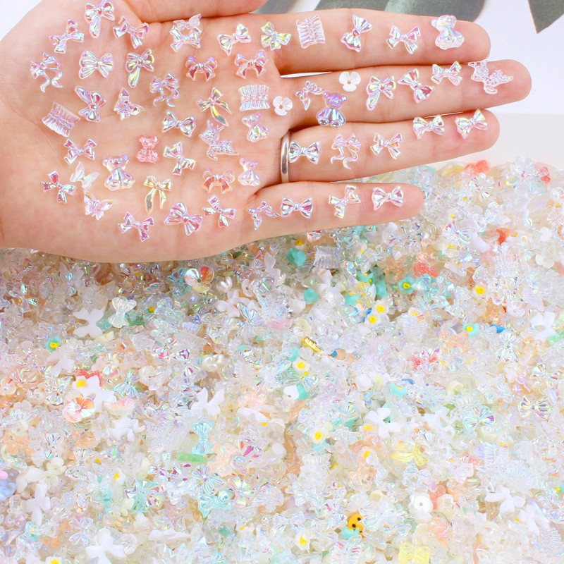 Bộ 50 Phụ Kiện Trang Trí Móng Tay Hình Nơ 3D Dễ Thương DIY