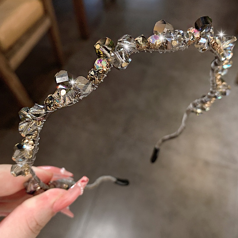 Băng Đô Cài Tóc Đính Đá Pha Lê Đen Phong Cách Hàn Quốc 2022