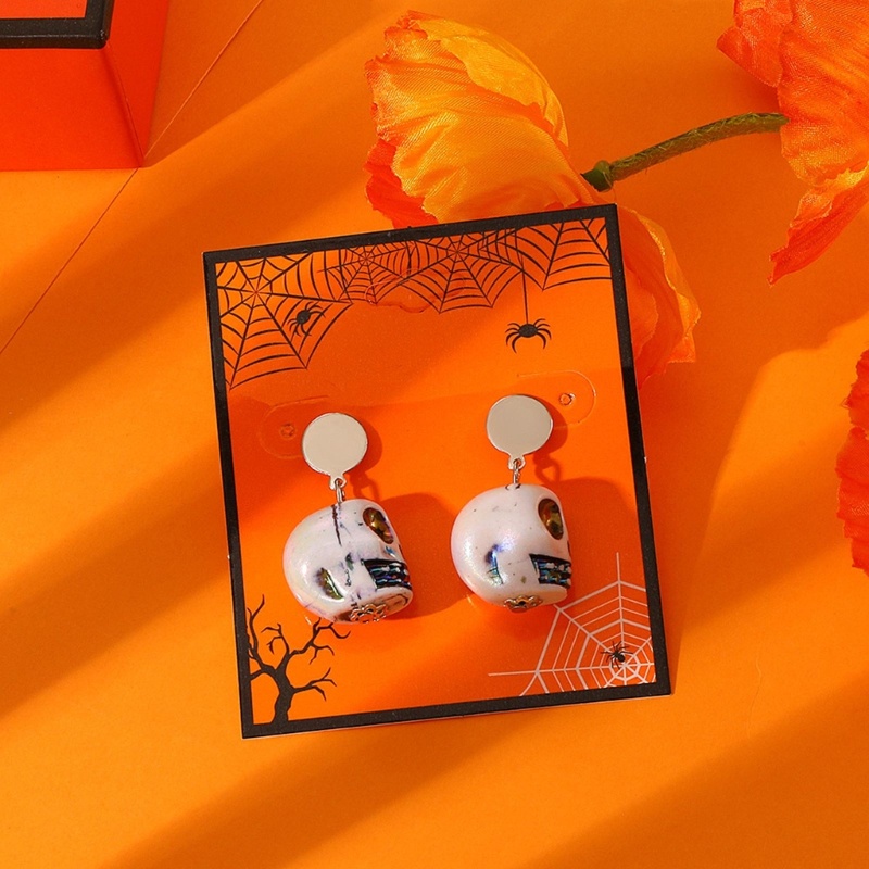 1 Đôi Bông Tai Hợp Kim Hình Đầu Lâu Halloween Kinh Dị