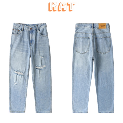 Quần jean xuông cào rách gối Design by Kat Streetwear