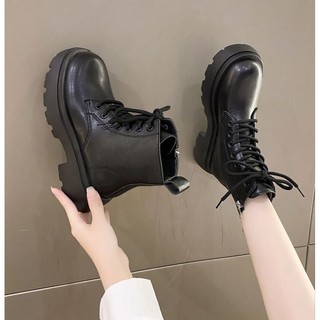 Giày Bốt Da Nữ Đế Độn Boots Cổ Lửng Phong Cách Hàn Quốc(M180)