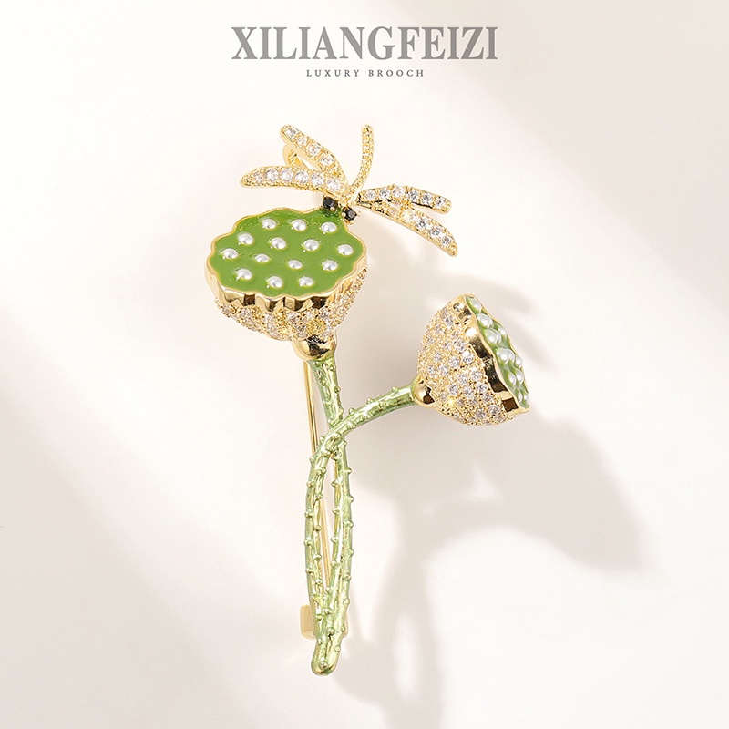 XILIANGFEIZI Trâm Cài Áo Hình Hạt Sen Phong Cách Trung Quốc, Ghim Cài Áo Chuồn Chuồn Zircon Cao Cấp, Phụ Kiện Quần Áo Tiên Tiến