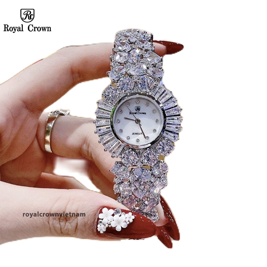Đồng Hồ Nữ Chính Hãng Royal Crown 5396 Dây Kim Loại Đính Đá Chống Nước Chống Xước