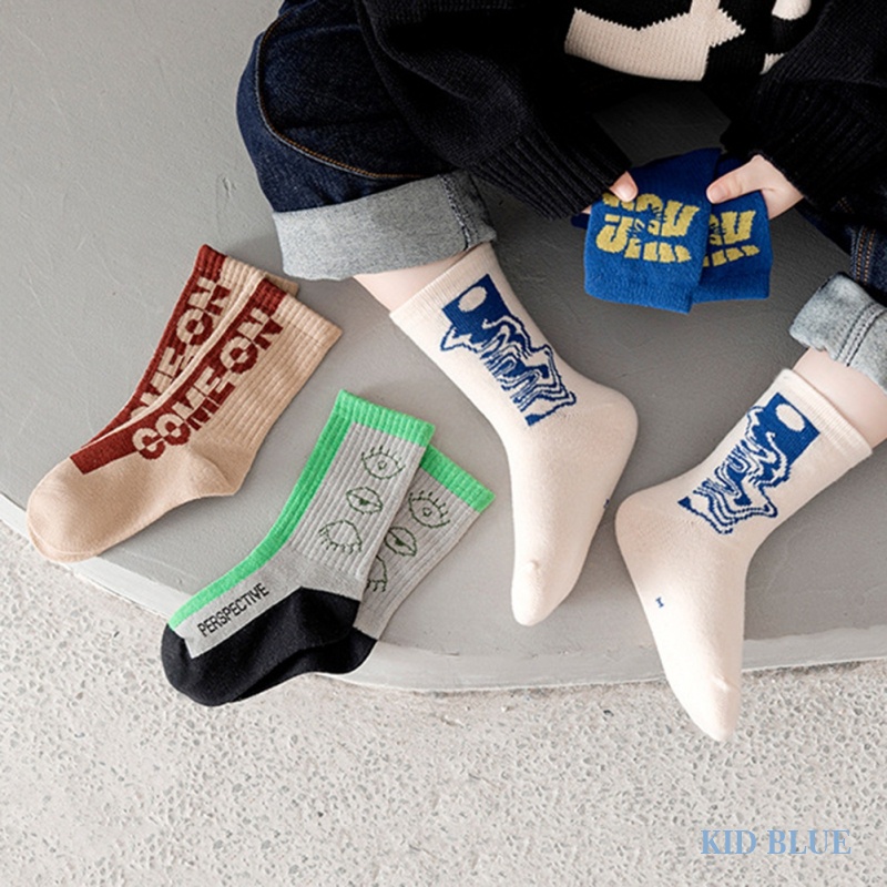 Set 4 Đôi Tất Cổ Cao In Chữ Hoạt Hình Dễ Thương Cho Bé