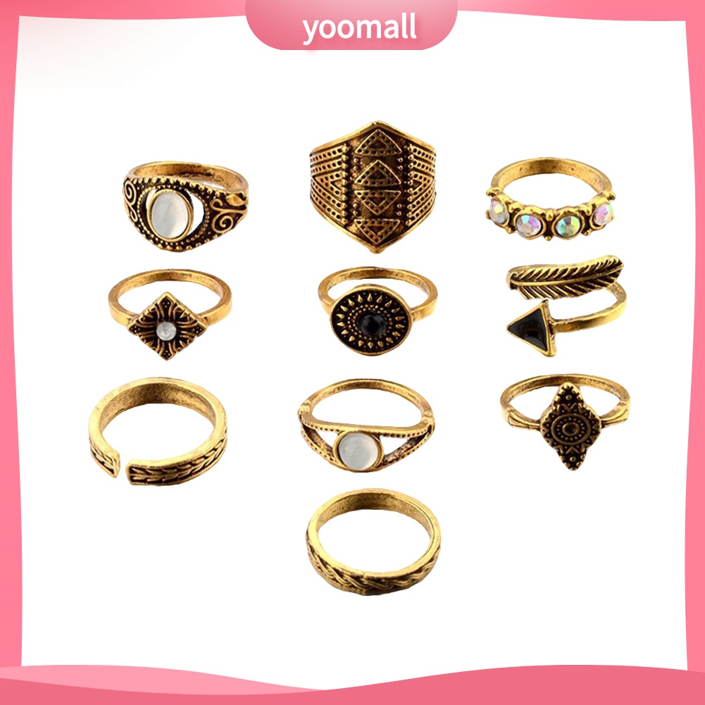 Set 10 Nhẫn Đeo Khớp Ngón Tay Phong Cách Boho Cho Nữ
