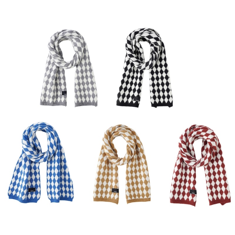 Khăn Choàng Cổ Giữ Ấm Họa Tiết Kẻ Sọc / Trâu Đính Kim Cương Giả Màu Đen Thời Trang Mùa Đông Cho Nữ