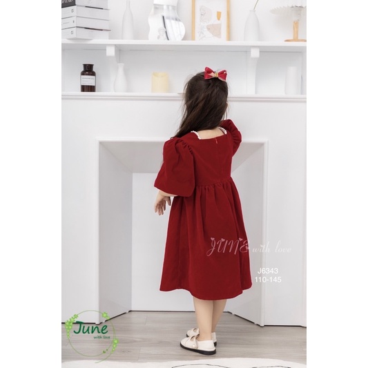 Đầm Nhung Cho Bé Hàng Thiết Kế Cao Cấp, Váy Nhung Đỏ Công Chúa Size 1-10Y