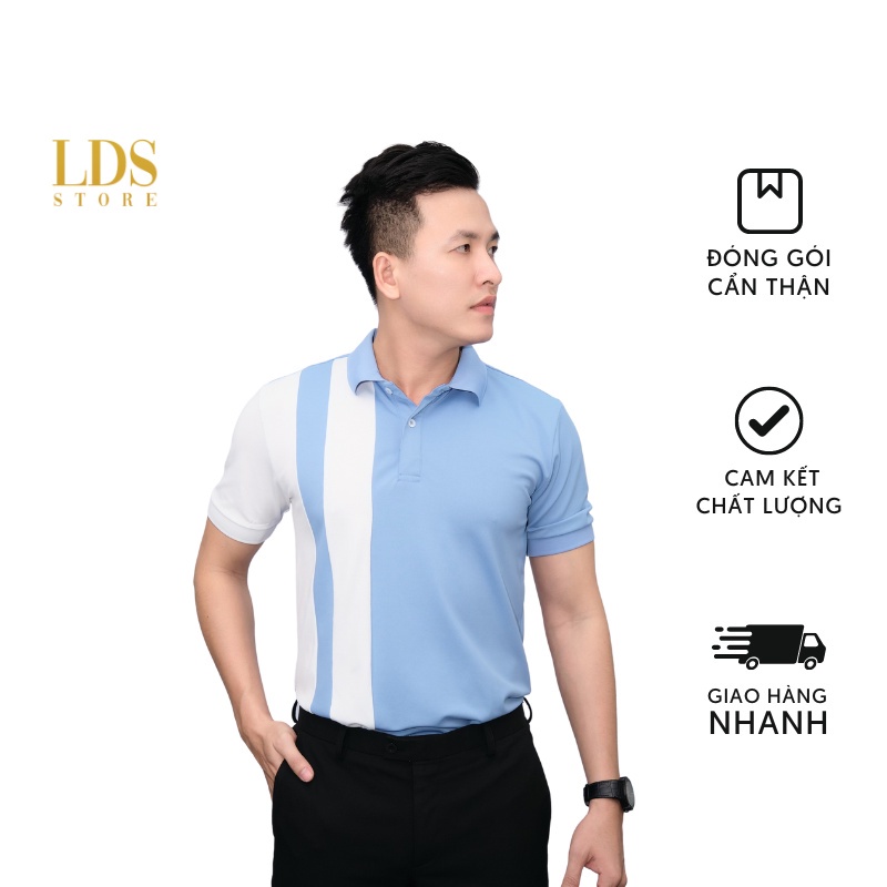Áo Thun POLO Nam Cổ Bẻ PHỐI Sọc Xanh Trắng , Vải Cá Sấu thoáng mát, Phong Cách Trẻ Trung, 55-85kg LDS.Store