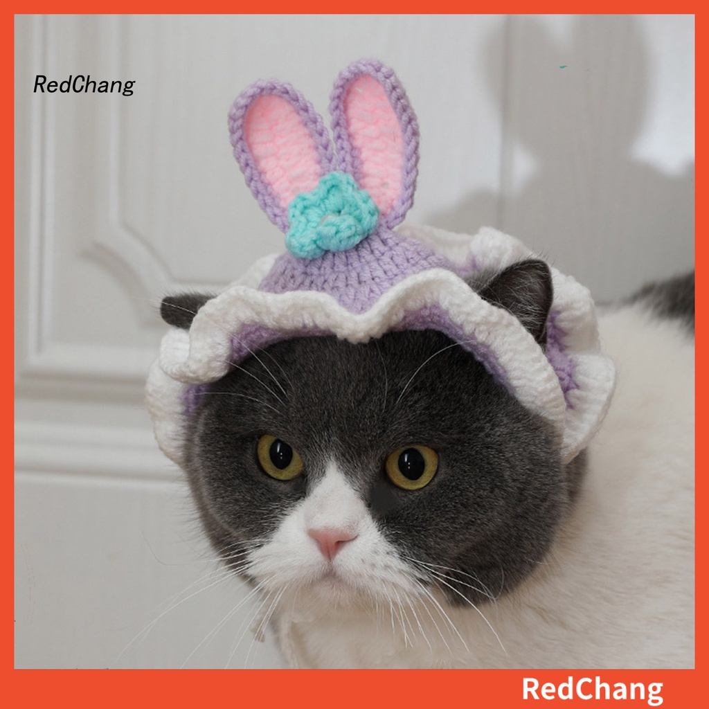 Redchiang Mũ Đội Bằng Len Tinh Tế Thật Màu Tím Hình Thỏ Tình Yêu Cho Thú Cưng Hàng Ngày