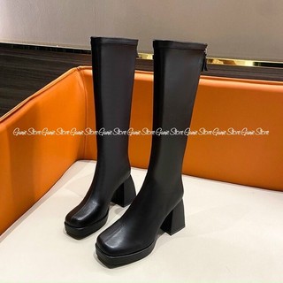 Giày bốt nữ độn đế, bốt đùi gót trụ đế kép 7p hàng QC Gunie Store