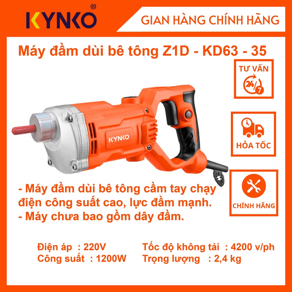 Máy đầm rùi bê tông cầm tay chính hãng Kynko Z1D-KD63-35 siêu khỏe