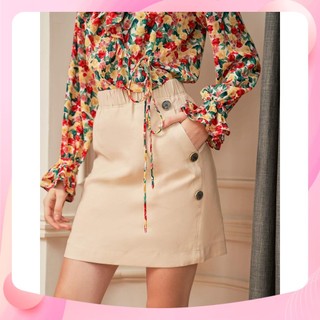 Chân váy nhún eo nữ YV LE & CO màu Rayon màu trắng - kem nữ tính, trẻ trung