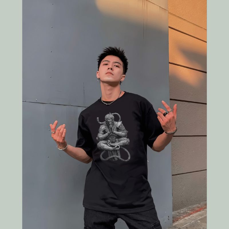 Áo thun unisex TÔN NGỘ KHÔNG WUKONG - Đấu Chiến Thắng Phật - Form rộng, màu Đen, Cotton 4 chiều - 96Tailor Local Brand