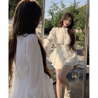 MIKI SET 2 món áo ren dây rút eo+quần short trắng trẻ trung SAM SAM BOUTIQUE