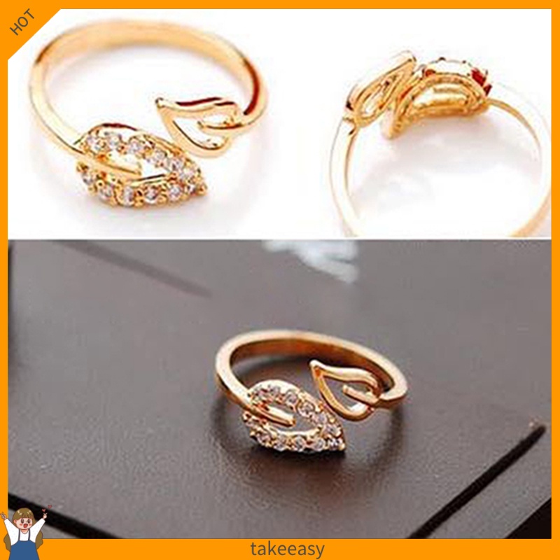 Nhẫn Hợp Kim Hình Chiếc Lá Đính Đá Xinh Xắn