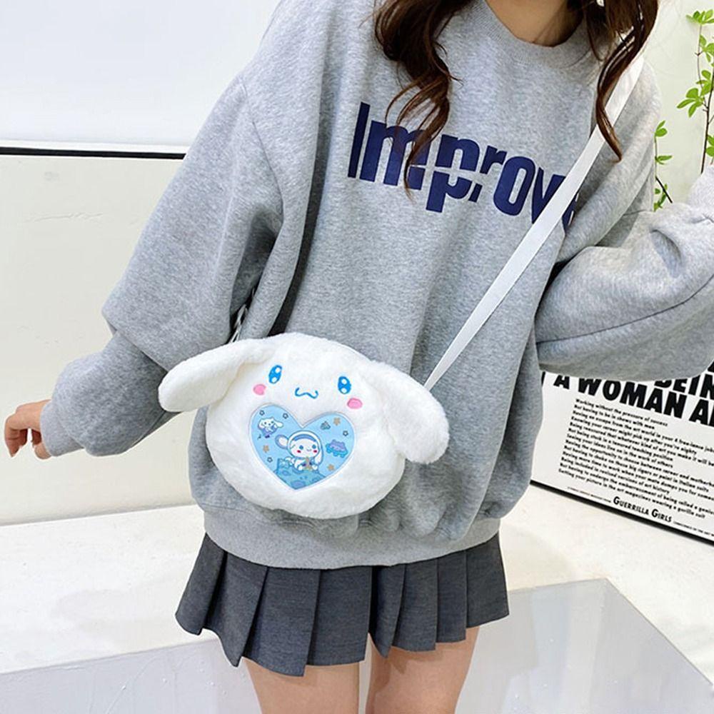 Túi Đeo Vai Mềm Mại Họa Tiết Thỏ Kuromi Lấp Lánh Có Dây Khóa Kéo Dễ Điều Chỉnh Cho Nữ