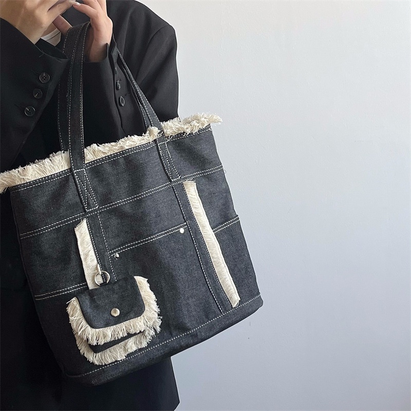 Túi đeo vai IELGY cỡ lớn chất liệu denim thiết kế đơn giản thời trang cho nữ