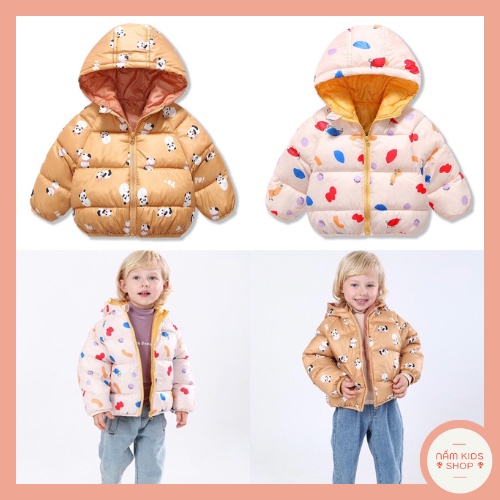 Áo phao cho bé Nấm Kids hình gấu trúc và sặc sỡ, áo phao ấm áp cho bé size 80-120 (8-20kg) Hàng đẹp