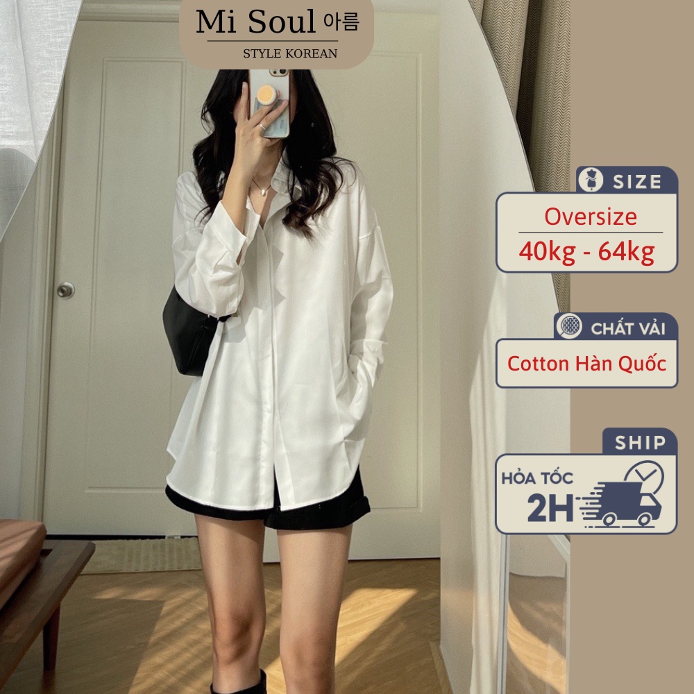 Áo sơ mi nữ form rộng MISOUL dài tay chất liệu cao cấp kiểu dáng trendy, Sơ mi Trắng xuông Hàn Quốc