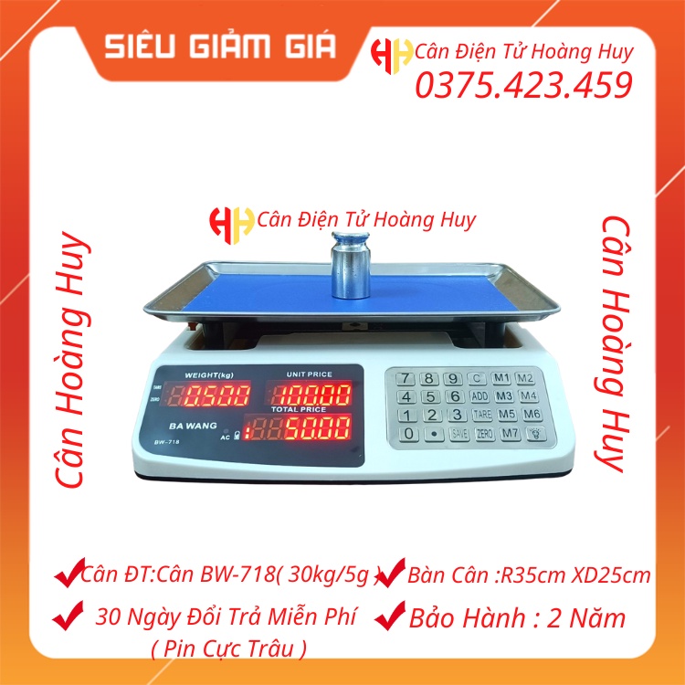 Cân điện tử tính tiền BAWANG-BW718-(30kg/0,5) được làm bằng inox không gỉ dùng cho cân hàng hóa,[ CÂN HOÀNG HUY ]