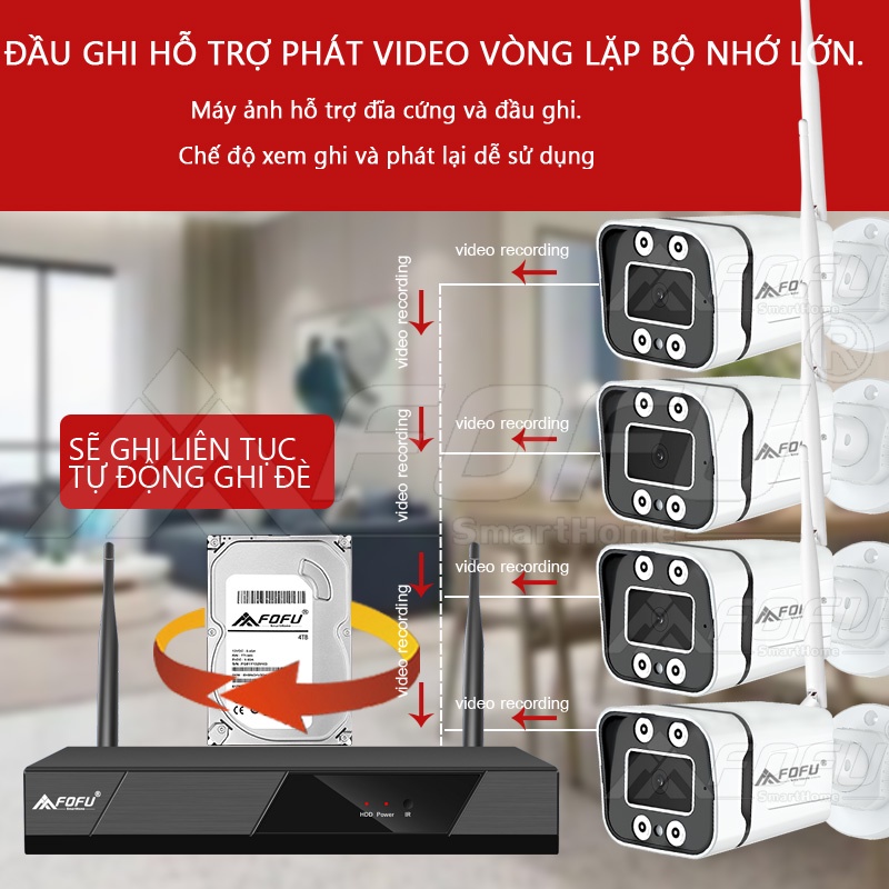 BỘ KIT CAMERA WIFI 4 KÊNH 8 KÊNH 1080P  NVR QUAN SÁT NGÀY ĐÊM Dễ dàng để cài đặt