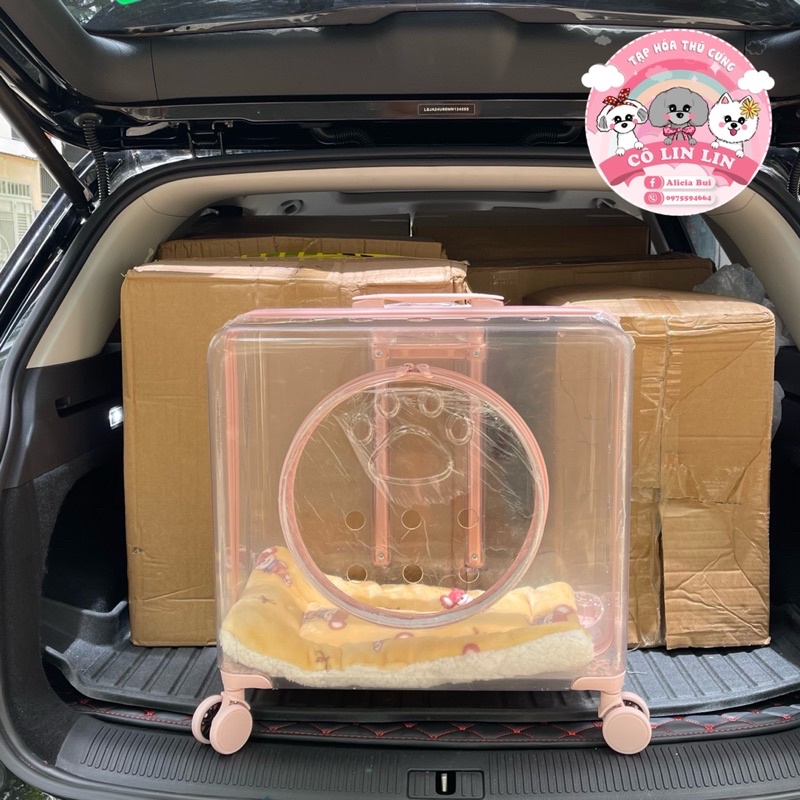 Vali vuông đại trong suốt cho thú cưng có cửa tròn 50*45*28cm