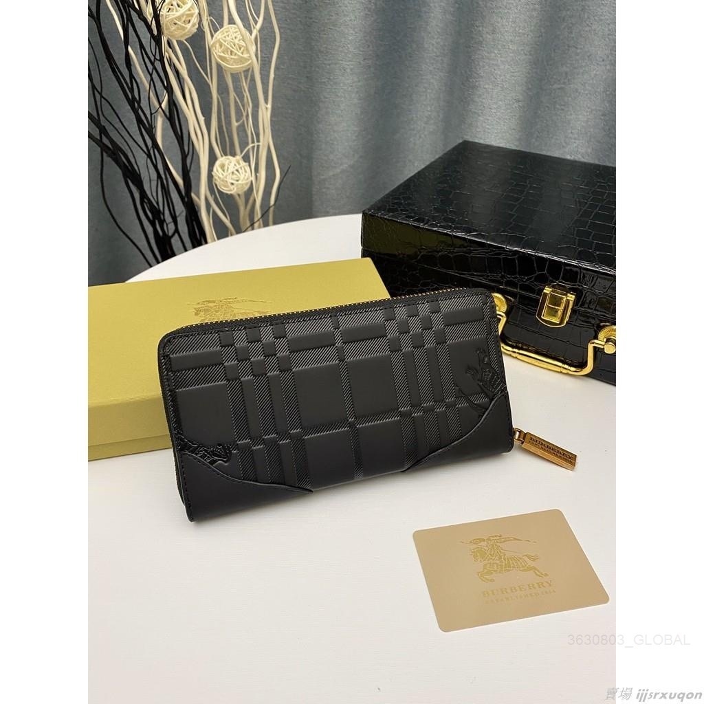 Ví Da Burberry Dáng Dài Dập Nổi Họa Tiết Cổ Điển Phong Cách Doanh Nhân Cho Nam
