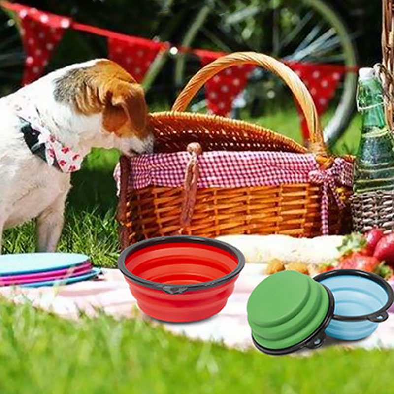 HamshMoc Tô Đựng Thức Ăn / Nước Uống Di Động Bằng Silicone Có Móc Khóa Mở Rộng Cho Thú Cưng