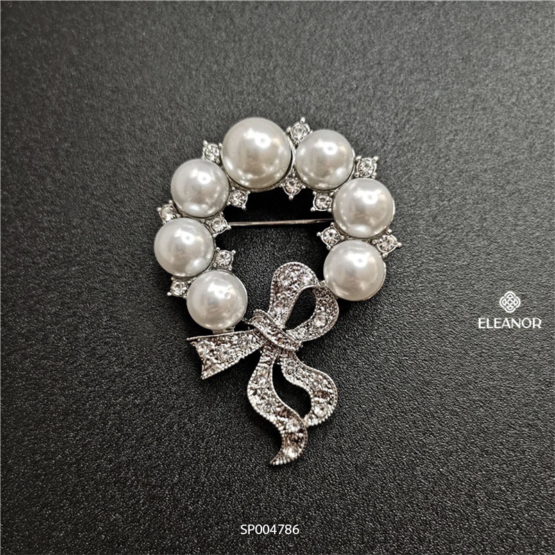 Ghim cài áo nữ ngọc trai nhân tạo Eleanor Accessories hình tròn phối nơ phụ kiện trang sức 4786