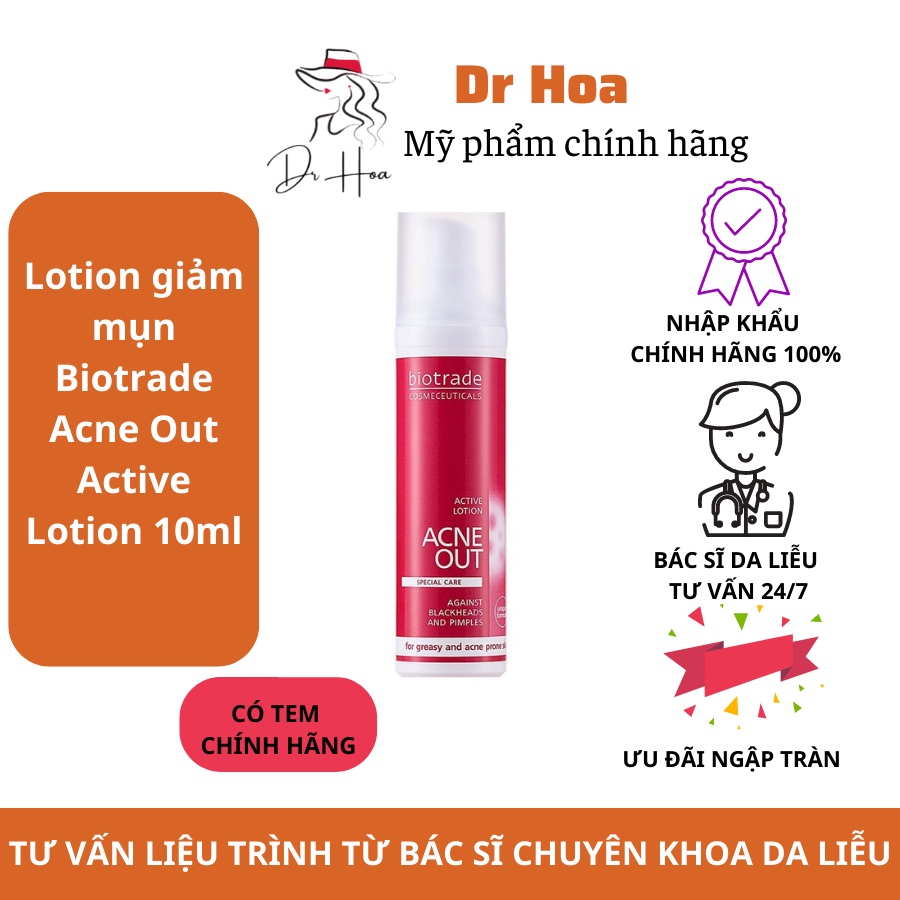 [ CHÍNH HÃNG CÔNG TY] Lotion giảm mụn Biotrade Acne Out Active Lotion 10ml nhanh chóng, hiệu quả BS HOA