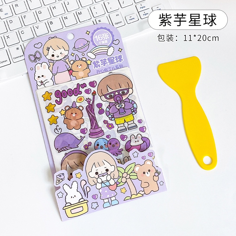 Set 16 Tấm Sticker Dán Trang Trí Sổ Tay diy Họa Tiết Hoạt Hình Dễ Thương
