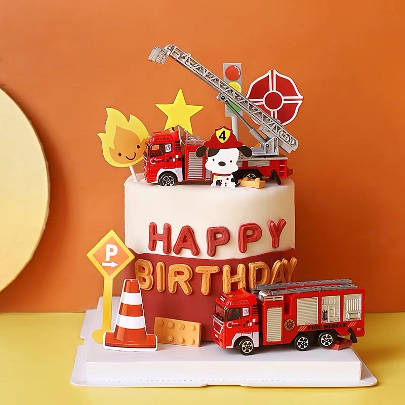 Set 3 Xe Cứu Hoả Trang Trí Bánh
