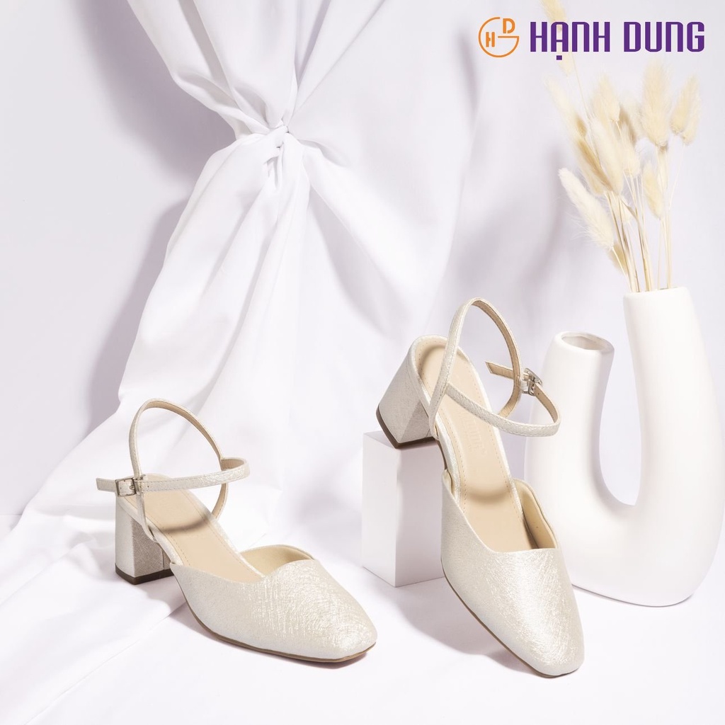 Giày Sandal Cao Gót Hạnh Dung HD2146AK ( Màu Kem-Đen-Trắng )
